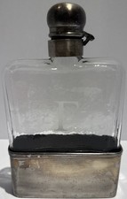 Vtg Large Glass and Metal Flask 6