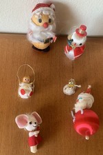 Vtg Mid Century Christmas Ornaments Putz Santa, Spun Cotton, Flocked, Japan picture