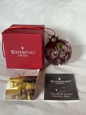 WATERFORD CRYSTAL RUBY CASED BALL CHRISTMAS TREE ORNAMENT WITH ORIGINAL BOX picture