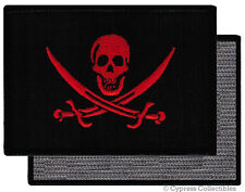 PIRATE FLAG PATCH JOLLY ROGER Skull Red with VELCRO® Brand Fastener picture