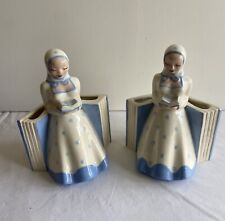 2 Lot Hedi Schoop Figurines Hollywood Girl Vase Planter Book Blue White Signed picture