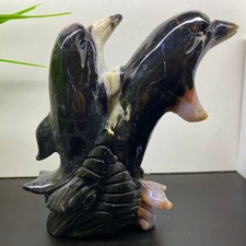 833g top Natural ocean jasper quartz dolphin carved crystal Decoration Reiki picture