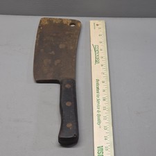 Vintage Heavy Duty Meat Cleaver 2 Lb 13 Oz Carbon Steel Butcher Knife Wood Old picture