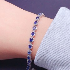 Natural Sapphire Gemstone Emerald bracelet Jewelry S925 Silver Plated 18K Gold picture