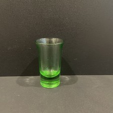 VTG Green Uranium Glass Shot Glass UV Glow Barware Green Depression Glass picture