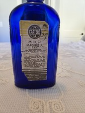 Antique Cobalt Blue Glass Carter's Milk Of Magnesia Bottle With Original Lable  picture