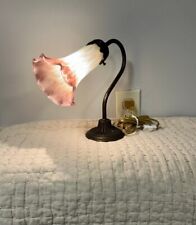Vintage Pink/White Frosted Glass Tulip Shade Table Lamp Brushed Brass Base picture