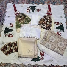 Vintage Lot Of Linen Embroidery Pieces. Napkins, Hankies, Runners, Doilies. picture