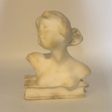 VTG Alabaster Marble Bust Woman on Book Figurine Sculpture Art Nouveau 6