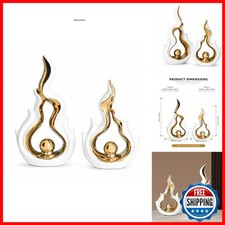 White and Gold Flame Ceramic Sculpture Set (2 Pieces) Mid Century Modern picture