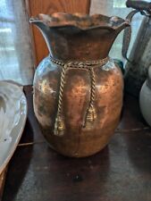 Vintage Brass Planter With Rope Detail 9” Hammered Metal MCM picture
