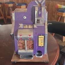 Mills Novelty Co. 1¢ Mechanical Coin-Operated Slot Machine w/ Key Purple/Silver picture