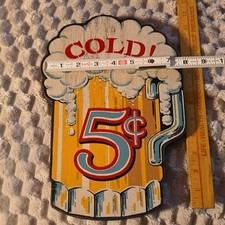 Vintage Cold Beer 5 Cents Wooden Sign Mug Shaped Tavern Bar Pub Man Cave Decor picture