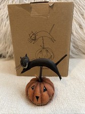 2004 AUGUST MOON Dan DiPaolo Black CAT & PUMPKIN Halloween Decor Figurine 3.25