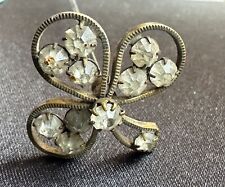 Unusual Antique French Hat Pin Three leaves Clover with Crystals insertions 20cm picture