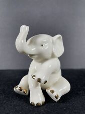 Lenox Porcelain Sitting Baby Elephant Figurine Cream With Gold Trim Trunk Up picture
