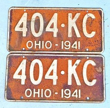 Vintage 1941 Ohio License Plates Pair Lot of 2 404-KC Matching Set picture