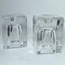 Set of 2 Modern Square Glass Votive / Candlestick Holders 2 Sided Candle Holders picture