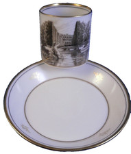 Vintage 20thC Augarten Vienna Small Scenic Porcelain Cup & Saucer Scene Wien #4 picture