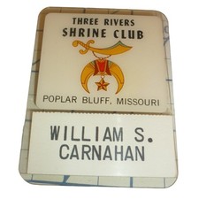 Vintage Three Rivers Shrine Club Poplar Bluff MO Name Badge William S Carnahan picture