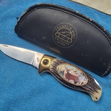 Franklin Mint Whitetail Deer Collector Knife Folding Lockback Eagle Bolster Stag picture