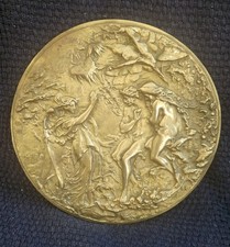 Antique Patinated Adam & Eve Expulsion From The Garden Bronze Plaque 9