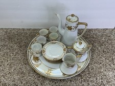 Noritake Porcelain Demitasse Coffee Set Ornate Gold Floral Accent 5 Cups/Saucers picture
