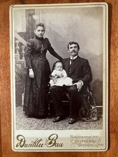 Family of 3 Baby Studio Cabinet Card Antique Photo Nice Backstamp Dunklee MA picture