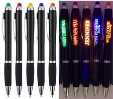 Personalized Ballpoint Pens 5 Pack Custom Engraved LED Light Up Stylus Bulk Gift picture