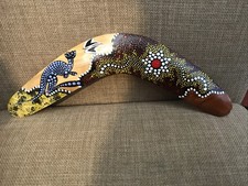 BOOMIRI Handmade Wooden Boomerang From Australia Hand Painted Kangaroo 11-1/2” picture
