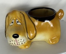 Vintage Ceramic Hound Dog Planter Brown Beagle Basset Puppy Vase 13” picture