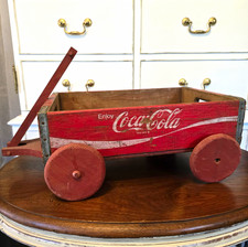 Vintage Coca-Cola Wooden Bottle Carrier Caddy on Wheels Wagon Style Red/Brown picture