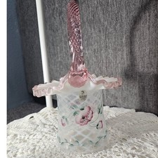 Fenton 1998 Opalescent Diamond Trellis Basket Signed 8.5