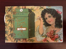 Vintage Mechanical Postcard Pretty Lady with Flowers at Mailbox circa 1910 (D7) picture