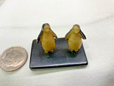 Very Unusual Vintage Set 2 Miniature Plastic Penguins on Platform Japan 3/4