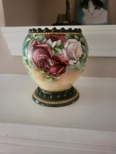 Antique Handpainted Lotusware ktk Vase With Roses Red Pink Green Yellow Appx 5