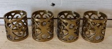 4 Vtg Brass Napkin Rings Filagree Ornate Sideways Heart Cuff Boho picture