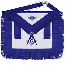 Handcrafted 100% Lambskin Masonic Master Mason Blue Lodge Apron with Blue Fringe picture