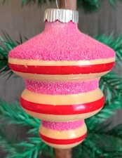 Vintage Shiny Brite Glass Mica TORNADO Striped Christmas Ornament Hot Pink Red picture