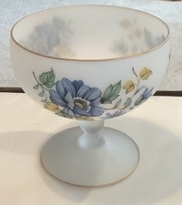 Elegant Norleans Frosted Satin Glass Candy Dish Floral Pedestal Bowl 6.25”T picture