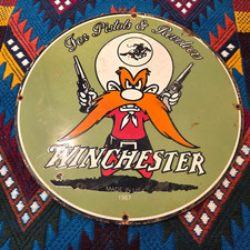 Vintage Winchester Porcelain Sales Service Gas Station Firearms USA Sign picture