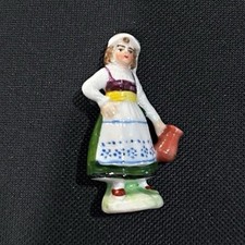 Vintage Miniature Porcelain Girl Figurine in Folk Dress Carrying Water Pitcher 2 picture