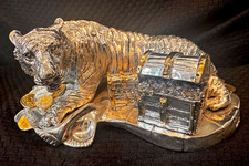 Vintage KRISA Italy Money Tiger Sculpture Silver Plated Gold Accents Rare picture
