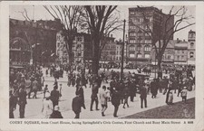Court Square Main Street Springfield MA Crowd Highland Station 1913 Postcard picture