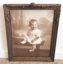 Antique 1900-1920 Vintage Ornate Garland 9.5 x 7.5 Picture Frame, Baby Boy Photo picture