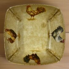222 Fifth Rustic Rooster Porcelain Large Deep Dish 10” Square Serving Bowl EUC picture