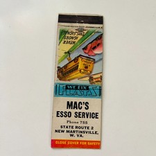 Mac's Esso Service New Martinsville W. VA Vintage Matchbook Cover TMB77-4 picture
