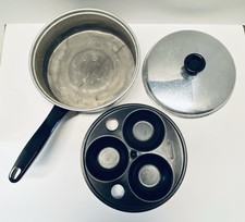 Vintage Mirro Aluminum Non Stick 3 Egg Poacher Pan With Lid Complete USA picture
