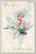 Atq/Vtg Post Card To My Valentine On Wings Of Love Tuck's M420 picture