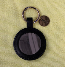 YSL Yves Saint Laurent Round Leather Keyring Keychain, Black & Silver picture